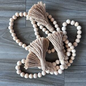 Farmhouse Wooden Bead Garland with Tassels